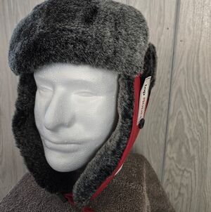 Men's Gray and Red Fur Trapper Hat